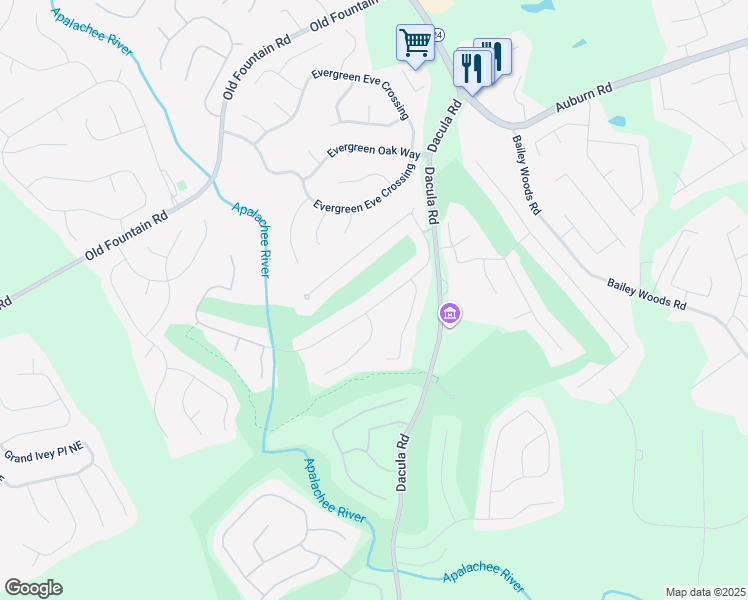 map of restaurants, bars, coffee shops, grocery stores, and more near 930 River Valley Drive in Dacula