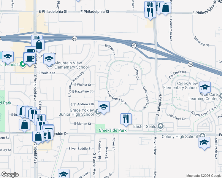 map of restaurants, bars, coffee shops, grocery stores, and more near 3119 Milano in Ontario