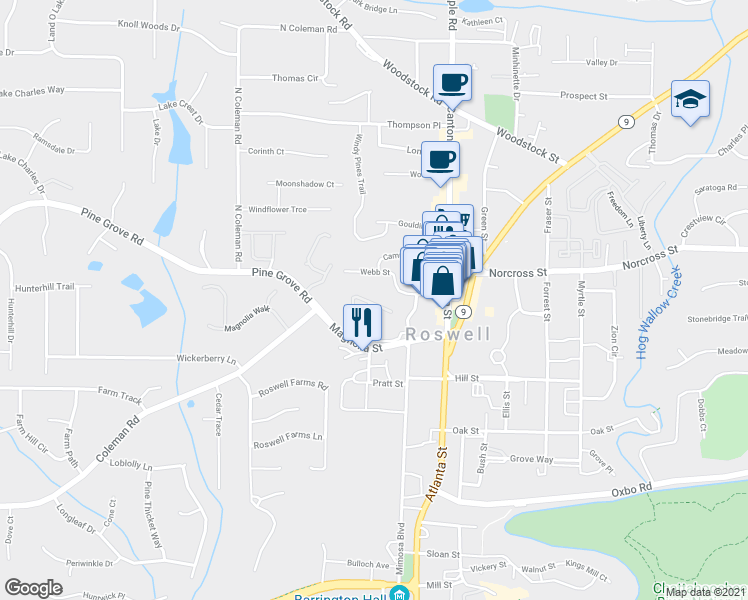 map of restaurants, bars, coffee shops, grocery stores, and more near 7748 Georgetown Chase in Roswell