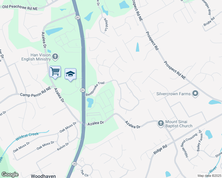 map of restaurants, bars, coffee shops, grocery stores, and more near 2120 Bentbrooke Trail in Lawrenceville