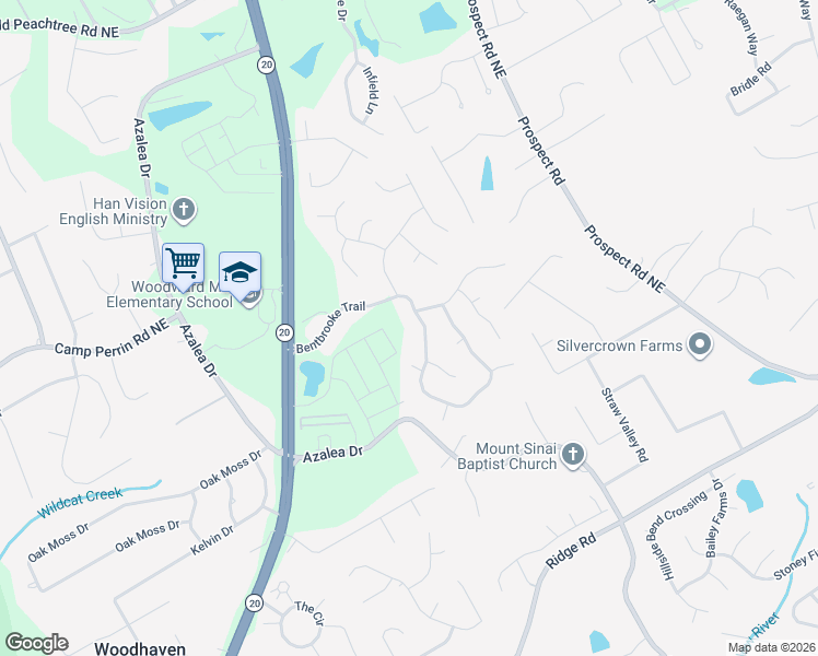 map of restaurants, bars, coffee shops, grocery stores, and more near 2120 Bentbrooke Trail in Lawrenceville