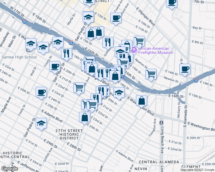map of restaurants, bars, coffee shops, grocery stores, and more near in Los Angeles