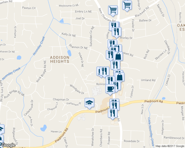 map of restaurants, bars, coffee shops, grocery stores, and more near 3014 Mulberry Street in Marietta