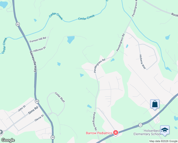 map of restaurants, bars, coffee shops, grocery stores, and more near 452 Pendergrass Road in Winder