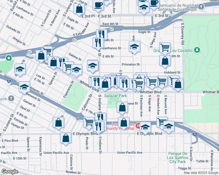 map of restaurants, bars, coffee shops, grocery stores, and more near 828 South Alma Avenue in Los Angeles