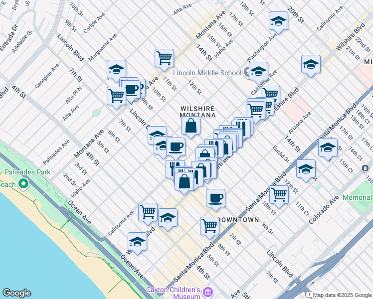 map of restaurants, bars, coffee shops, grocery stores, and more near in Santa Monica