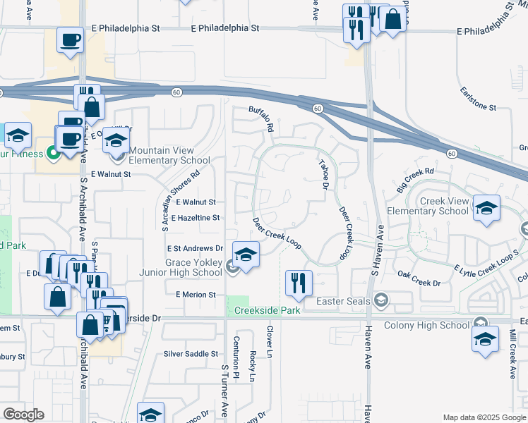 map of restaurants, bars, coffee shops, grocery stores, and more near 3119 Milano in Ontario