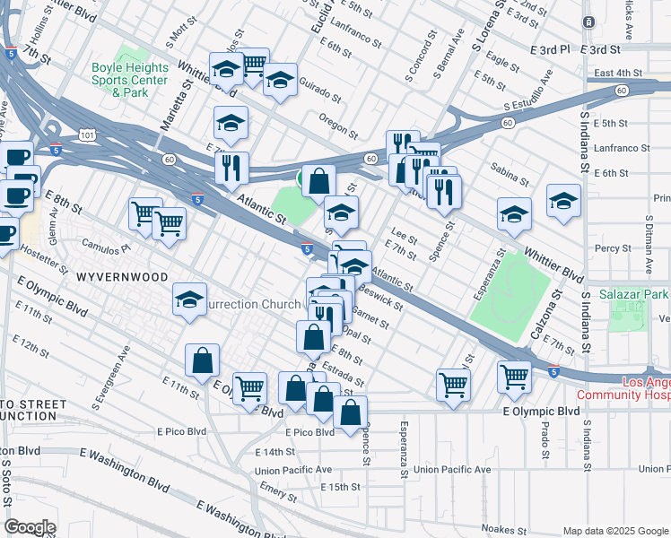 map of restaurants, bars, coffee shops, grocery stores, and more near 3325 Beswick Street in Los Angeles
