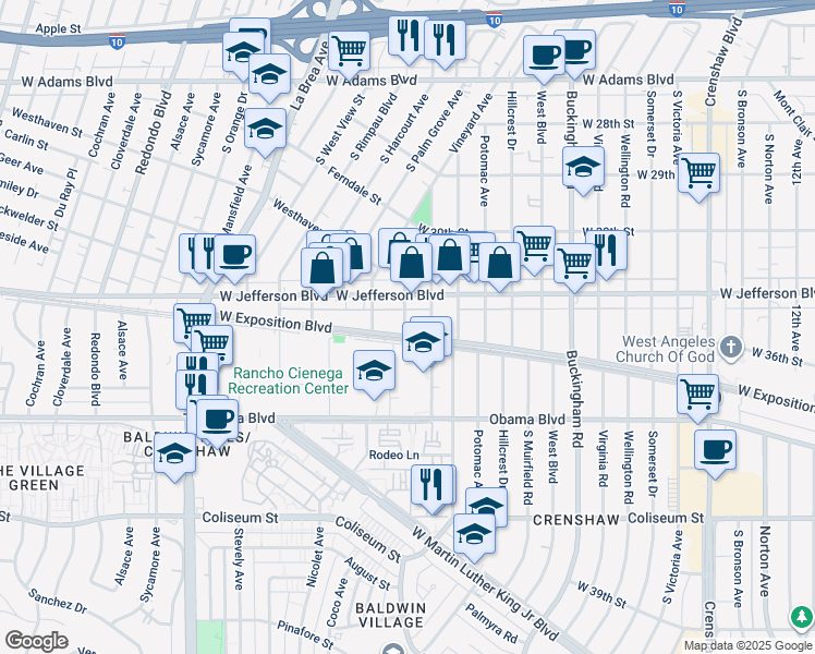 map of restaurants, bars, coffee shops, grocery stores, and more near 3430 Field Avenue in Los Angeles