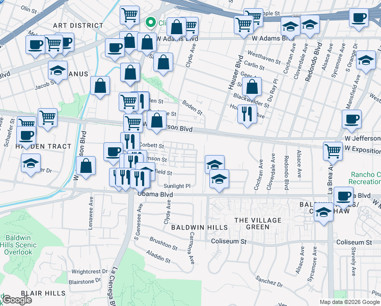 map of restaurants, bars, coffee shops, grocery stores, and more near 5630 Corbett Street in Los Angeles