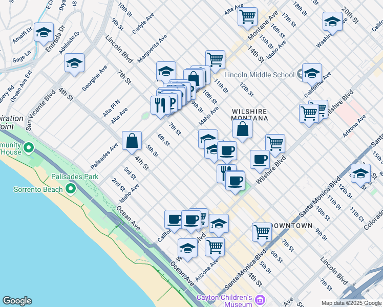 map of restaurants, bars, coffee shops, grocery stores, and more near 928 6th Court in Santa Monica