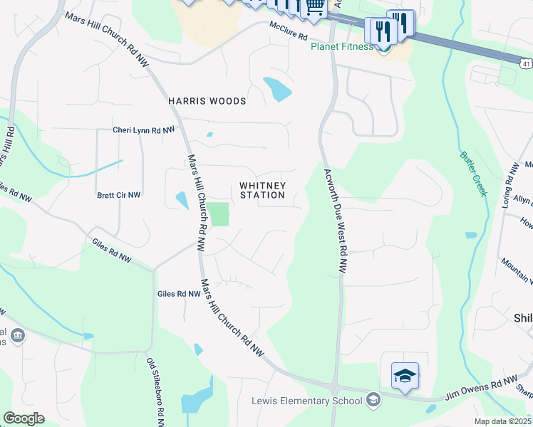 map of restaurants, bars, coffee shops, grocery stores, and more near 4468 Whitt Station Run in Acworth