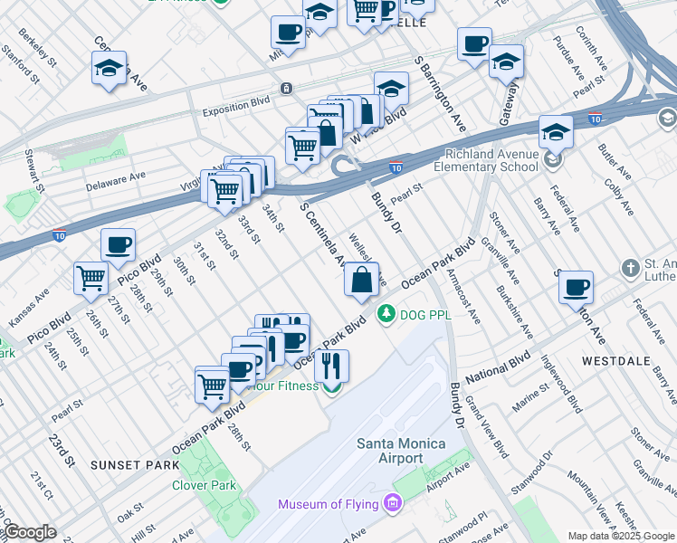 map of restaurants, bars, coffee shops, grocery stores, and more near 2637 South Centinela Avenue in Santa Monica