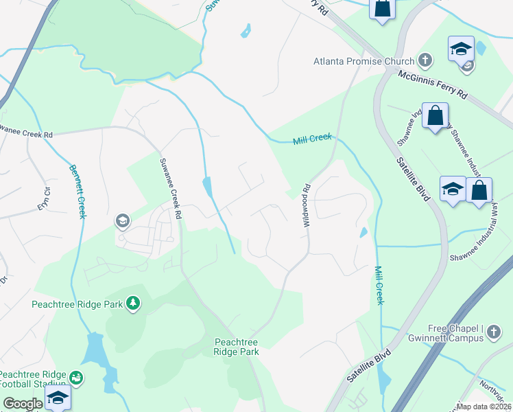 map of restaurants, bars, coffee shops, grocery stores, and more near 1201 Hiddenbrook Lane in Suwanee