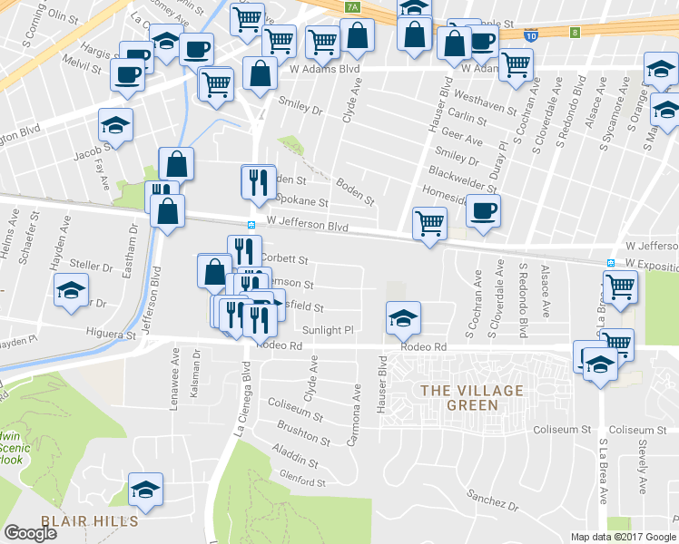 map of restaurants, bars, coffee shops, grocery stores, and more near 5630 Corbett Street in Los Angeles