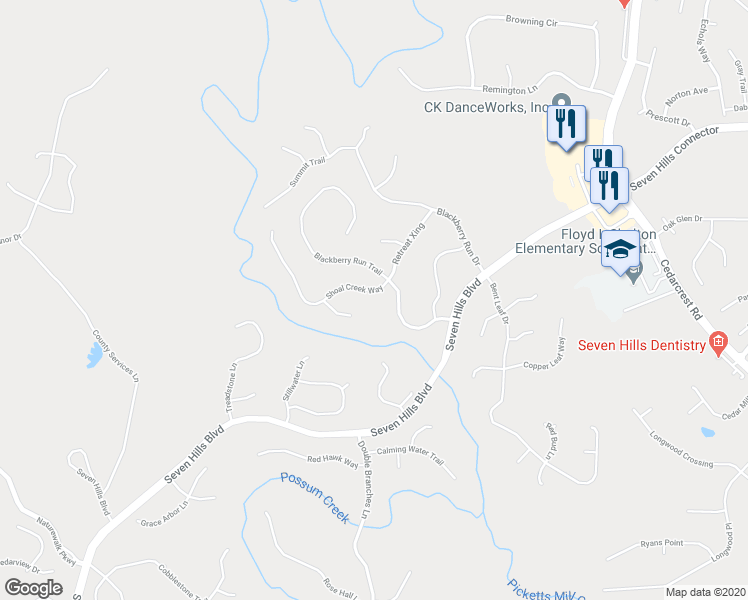 map of restaurants, bars, coffee shops, grocery stores, and more near 49 Shoal Creek Way in Dallas