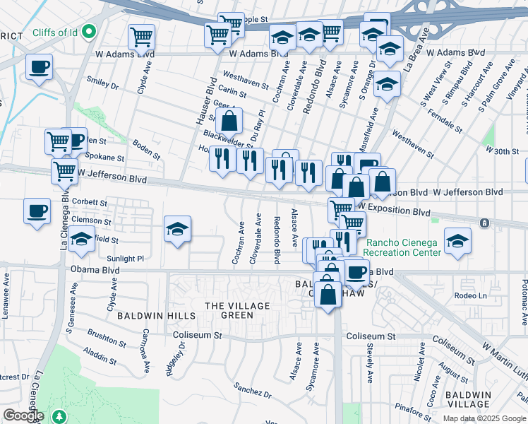 map of restaurants, bars, coffee shops, grocery stores, and more near 3428 Cloverdale Avenue in Los Angeles