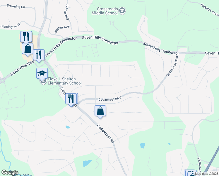 map of restaurants, bars, coffee shops, grocery stores, and more near 116 Teramont Court in Dallas