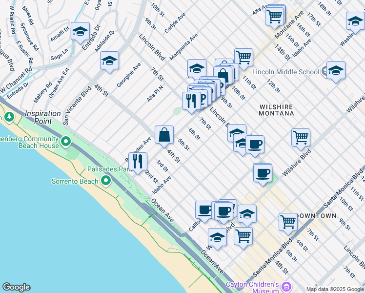 map of restaurants, bars, coffee shops, grocery stores, and more near 830 5th Street in Santa Monica