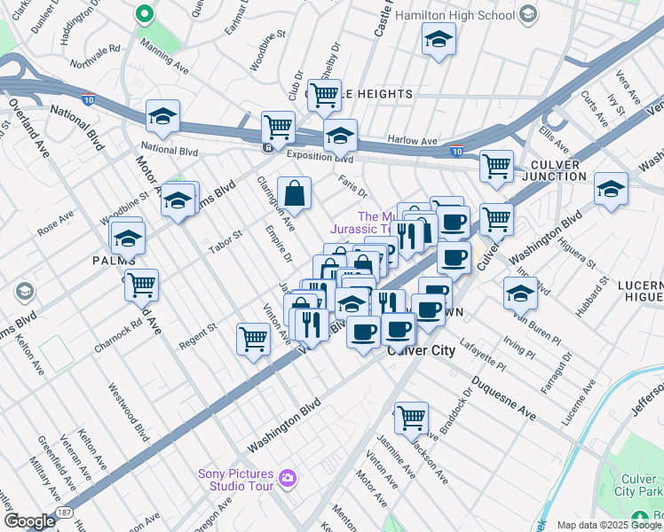 map of restaurants, bars, coffee shops, grocery stores, and more near 3725 1/2 Dunn Drive in Los Angeles