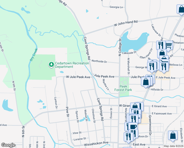 map of restaurants, bars, coffee shops, grocery stores, and more near 404 Jule Peek Avenue in Cedartown