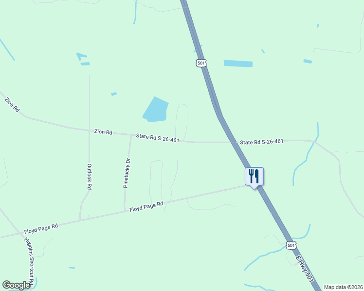 map of restaurants, bars, coffee shops, grocery stores, and more near 262 State Road S-26-461 in Galivants Ferry