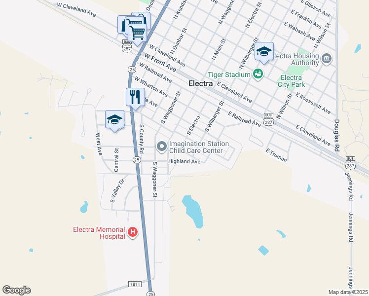 map of restaurants, bars, coffee shops, grocery stores, and more near 510 South Electra in Electra