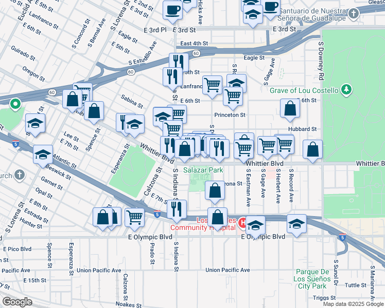 map of restaurants, bars, coffee shops, grocery stores, and more near 828 South Alma Avenue in Los Angeles