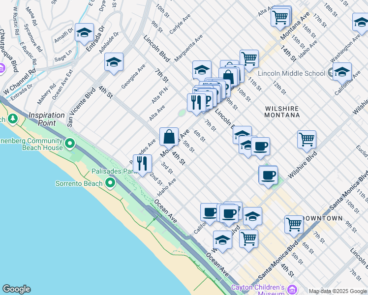 map of restaurants, bars, coffee shops, grocery stores, and more near 830 5th Street in Santa Monica