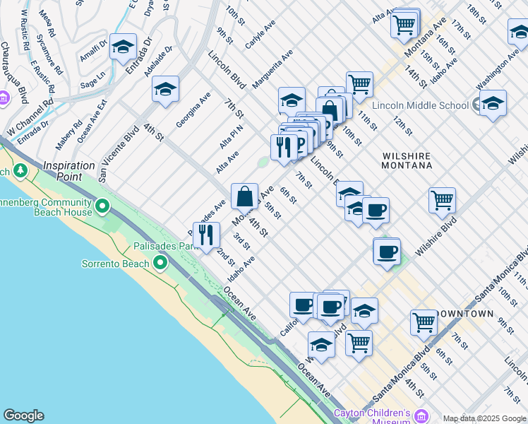 map of restaurants, bars, coffee shops, grocery stores, and more near 830 5th Street in Santa Monica