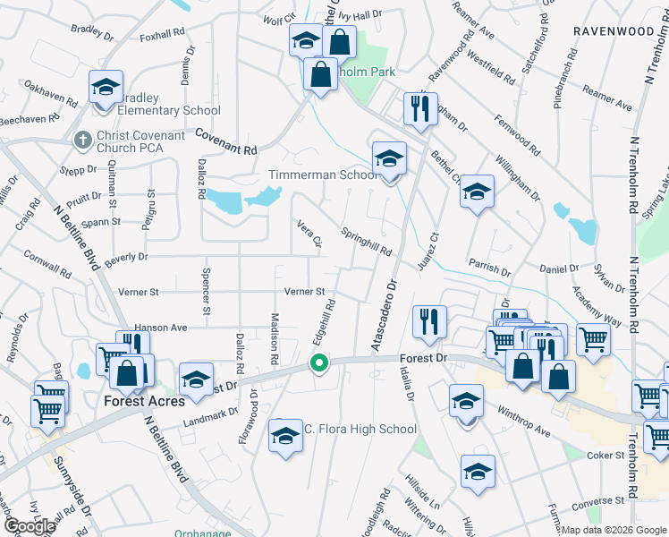 map of restaurants, bars, coffee shops, grocery stores, and more near 1921 Edgehill Road in Columbia
