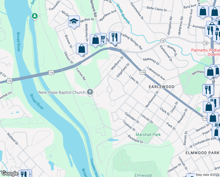 map of restaurants, bars, coffee shops, grocery stores, and more near 520 Laurel Hill Lane in Columbia