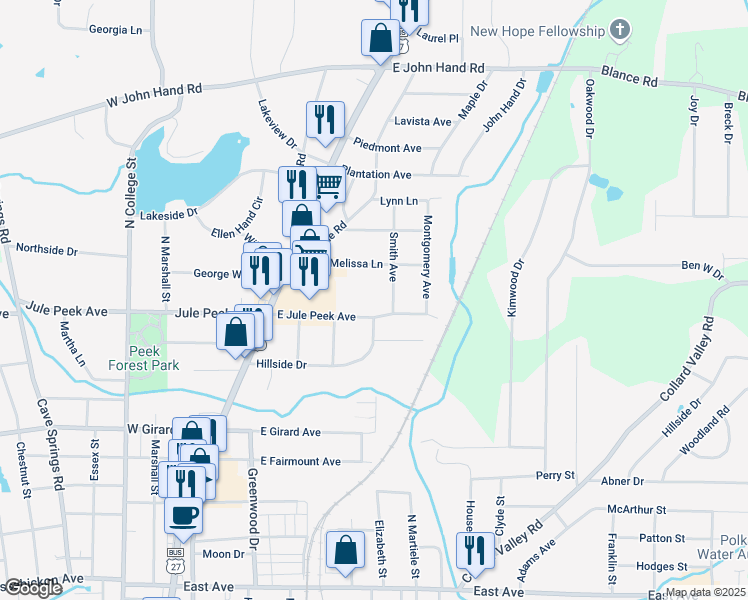 map of restaurants, bars, coffee shops, grocery stores, and more near 327 East Jule Peek Avenue in Cedartown