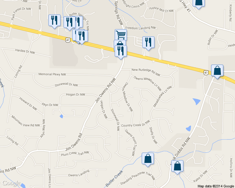 map of restaurants, bars, coffee shops, grocery stores, and more near 3441 Summerchase Dr NW in Kennesaw