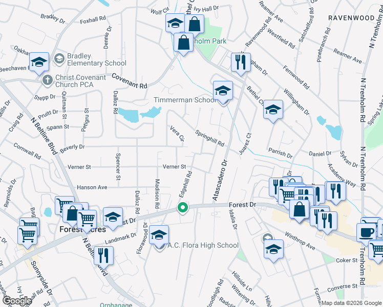 map of restaurants, bars, coffee shops, grocery stores, and more near 1921 Edgehill Road in Columbia