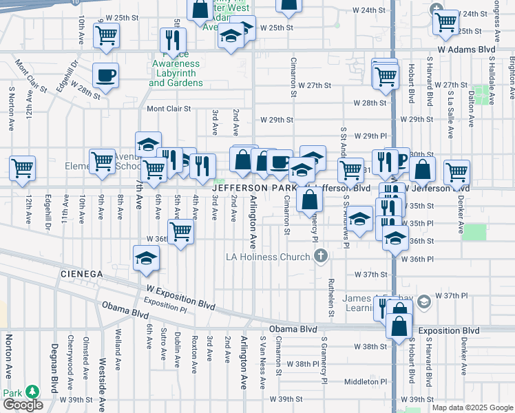 map of restaurants, bars, coffee shops, grocery stores, and more near 3432 Arlington Avenue in Los Angeles