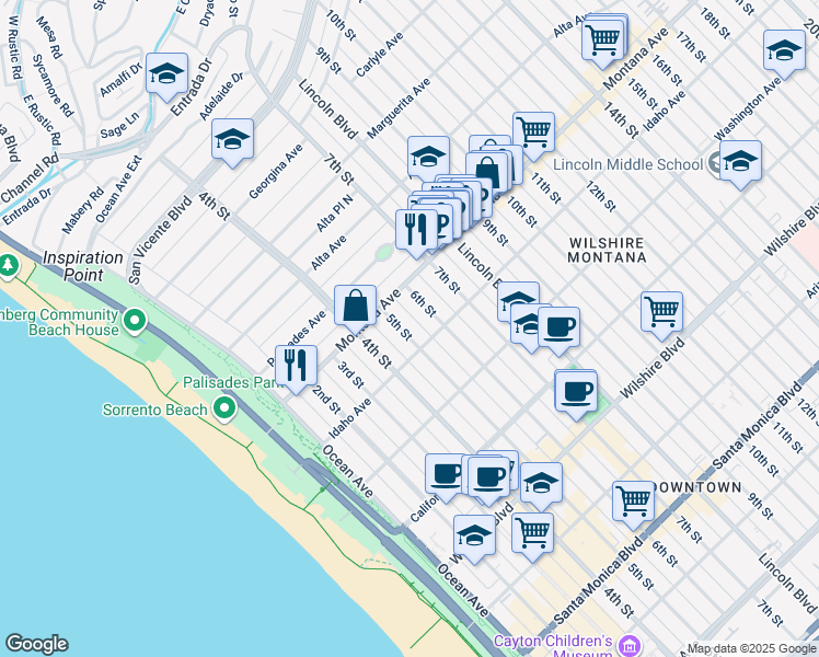 map of restaurants, bars, coffee shops, grocery stores, and more near 830 5th Street in Santa Monica