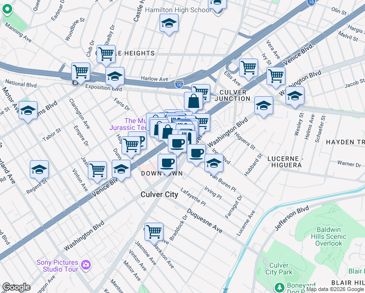 map of restaurants, bars, coffee shops, grocery stores, and more near in Los Angeles