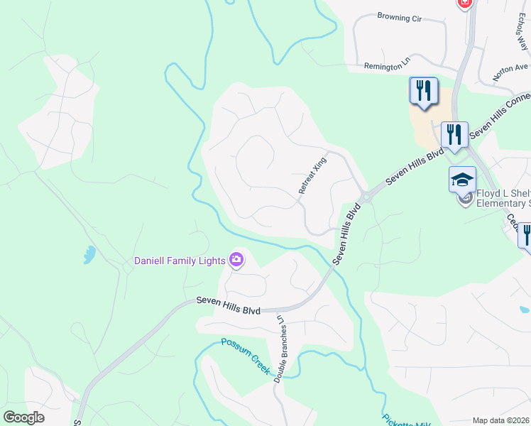 map of restaurants, bars, coffee shops, grocery stores, and more near 133 Shoal Creek Way in Dallas
