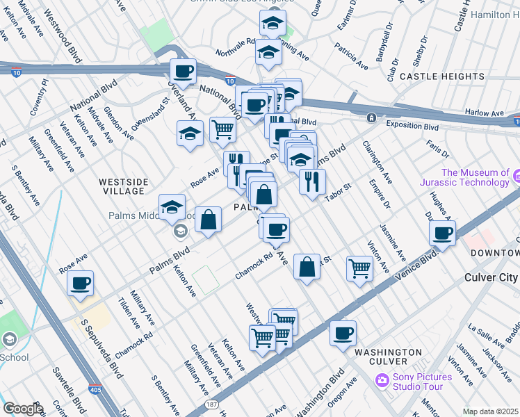 map of restaurants, bars, coffee shops, grocery stores, and more near in Los Angeles