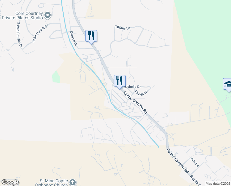 map of restaurants, bars, coffee shops, grocery stores, and more near Reche Vista Drive in Colton