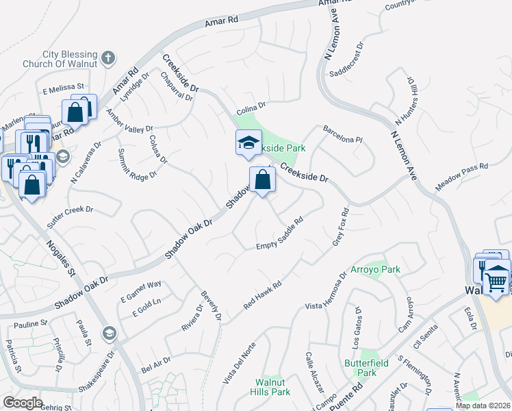 map of restaurants, bars, coffee shops, grocery stores, and more near 655 Galloping Colt Circle in Walnut