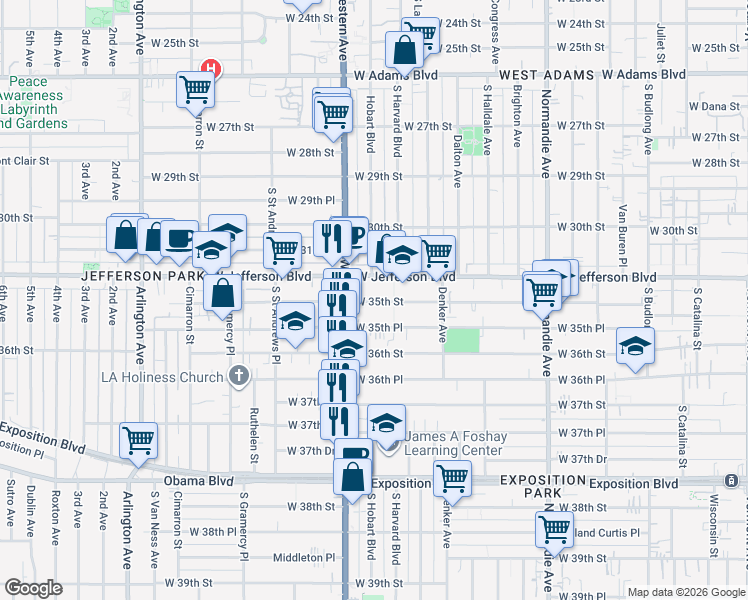 map of restaurants, bars, coffee shops, grocery stores, and more near in Los Angeles