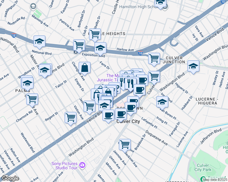 map of restaurants, bars, coffee shops, grocery stores, and more near in Los Angeles