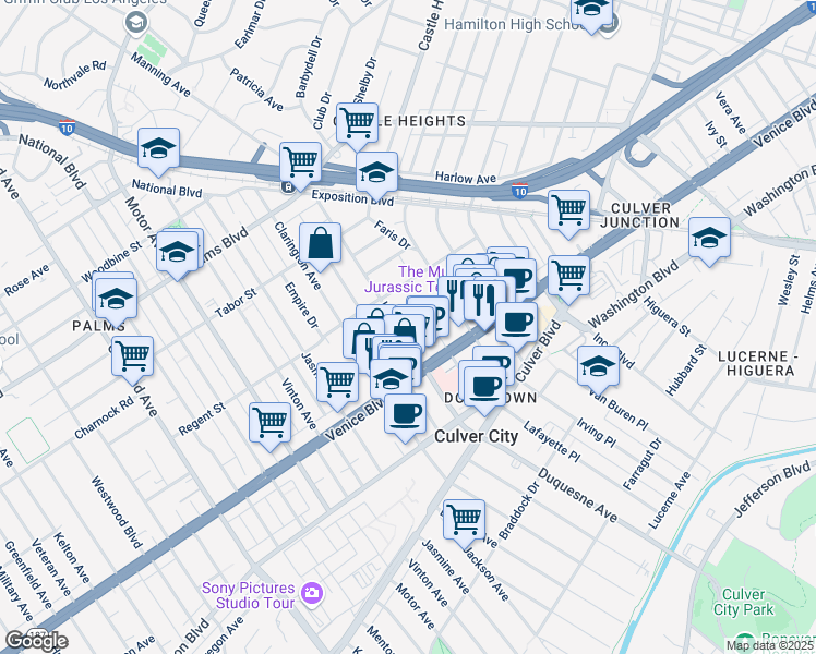 map of restaurants, bars, coffee shops, grocery stores, and more near in Los Angeles