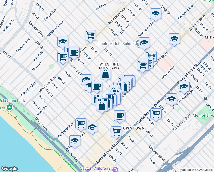 map of restaurants, bars, coffee shops, grocery stores, and more near 1060 9th Street in Santa Monica