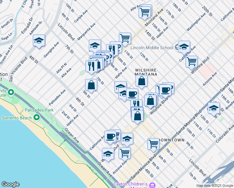 map of restaurants, bars, coffee shops, grocery stores, and more near in Santa Monica