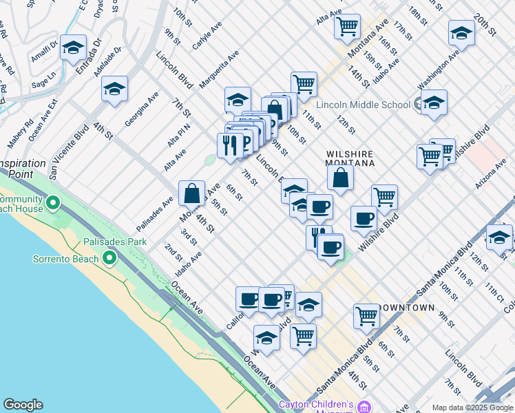 map of restaurants, bars, coffee shops, grocery stores, and more near 928 6th Court in Santa Monica