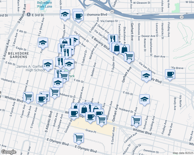 map of restaurants, bars, coffee shops, grocery stores, and more near 545 Eastmont Avenue in Los Angeles
