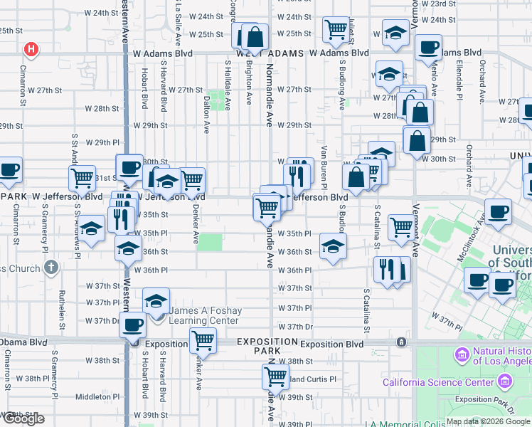 map of restaurants, bars, coffee shops, grocery stores, and more near in Los Angeles